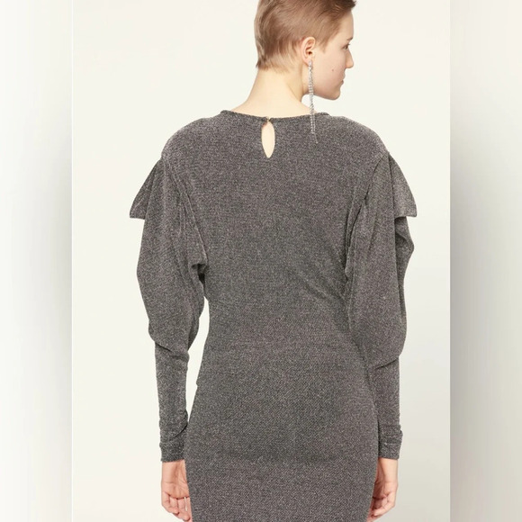 Isabel Marant Waden Stretch Metallic Silver Mini Dress Size 36/US 6 - Picture 5 of 9